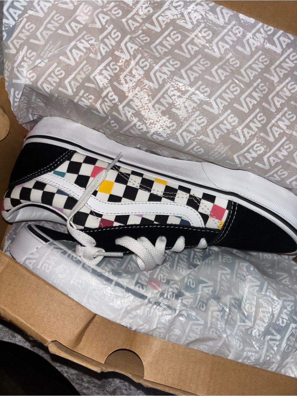 Vans Kids Checkerboard Low Top Sneakers - Black, White & Multi Accents